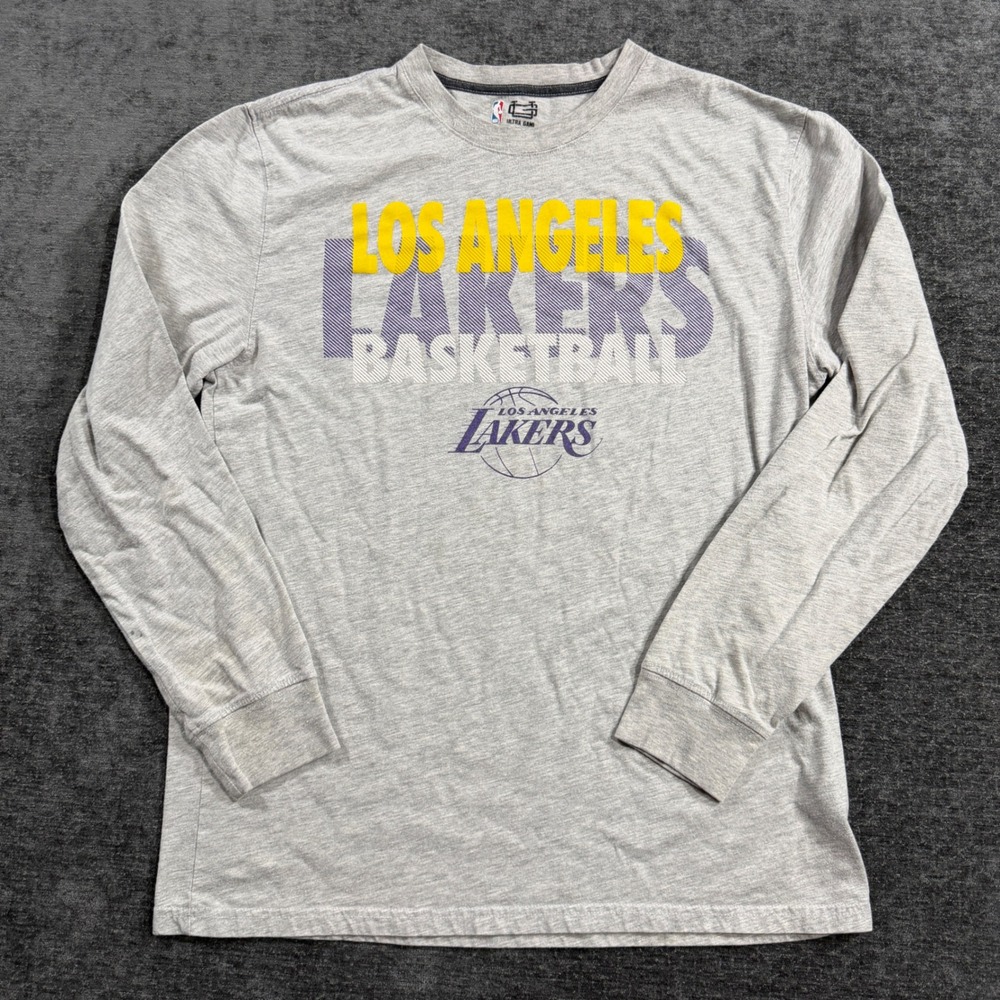 Ultra Game NBA Los Angeles Lakers Basketball Shirt Gray Long Sleeve Mens Large